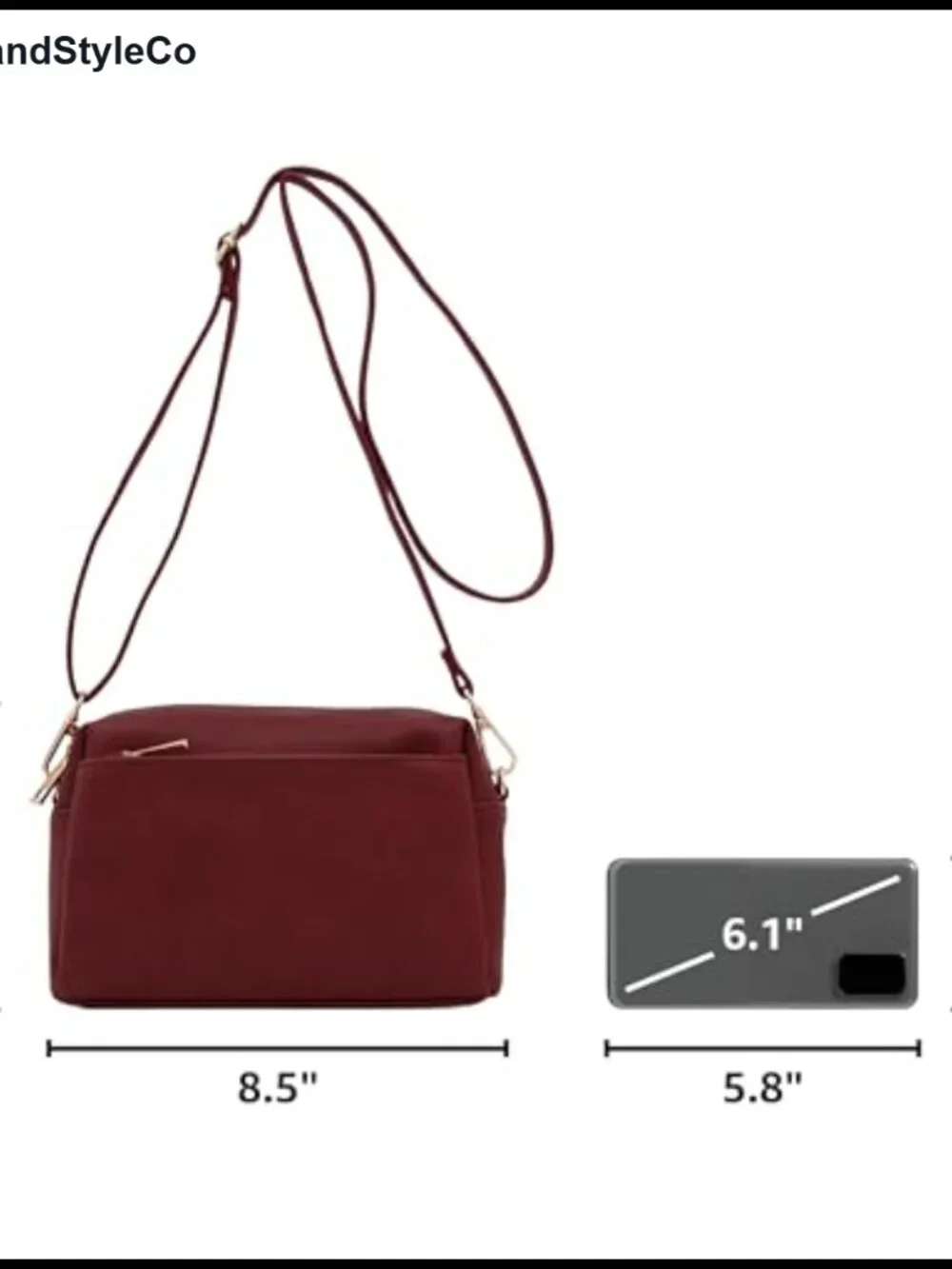Triple Zip Small Crossbody Bag Faux Leather Adjustable Strap